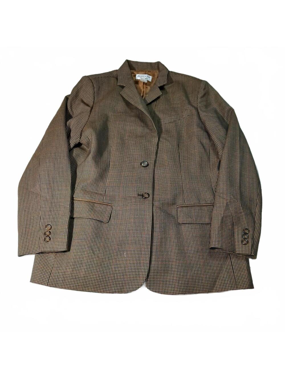 Vintage Pendleton Womens Wool Blazer Jacket Brown Houndstooth Size 14